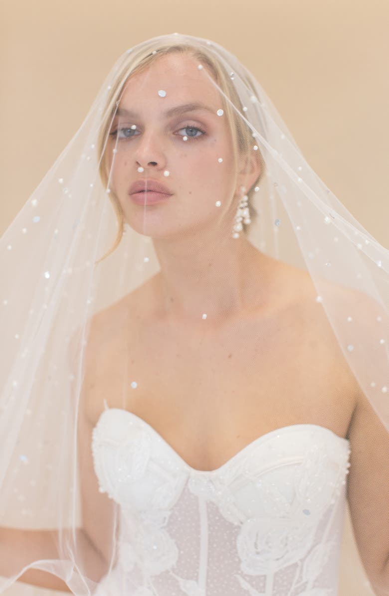 Brides & Hairpins Layana Freshwater Pearl & Crystal Embellished Cathedral Blusher Veil, Alternate, color, Ivory