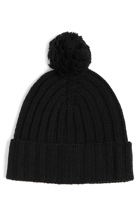 Pompom Solid Rib Knit Beanie - Unisex