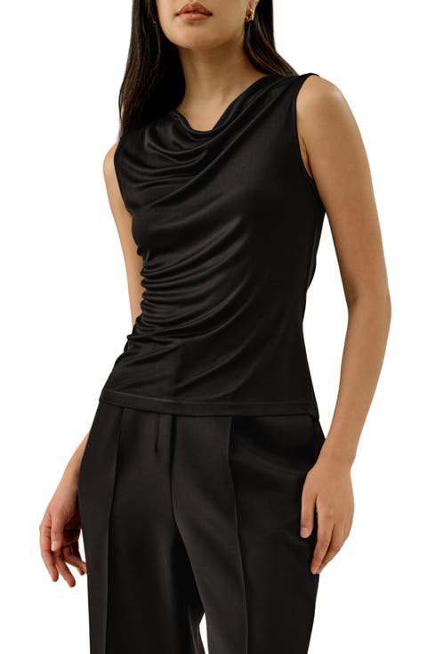 Silk Jersey Cowl-neck Sleeveless Top