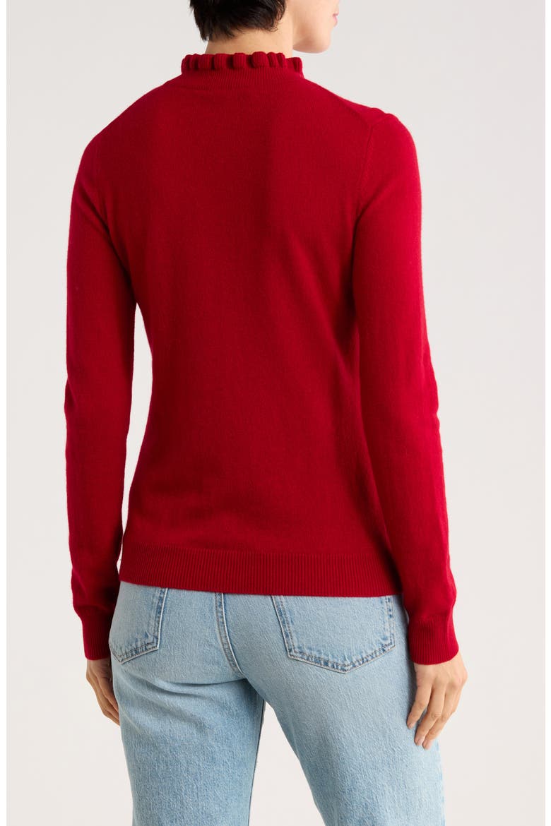 Ruffle Mock Neck Cashmere Sweater, Alternate, color, DARK RED