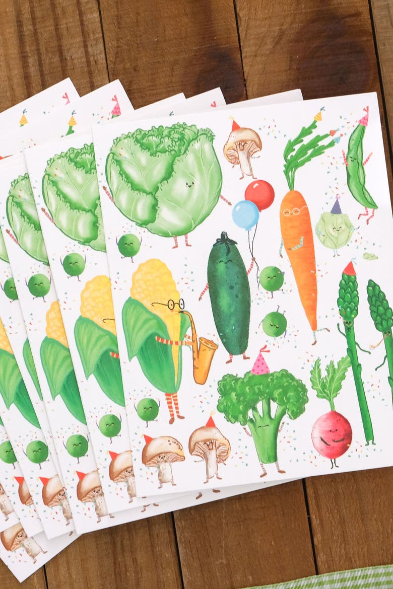 Fresh Produce Party Set of 8 Greeting Cards, Alternate, color, Multi-Pack