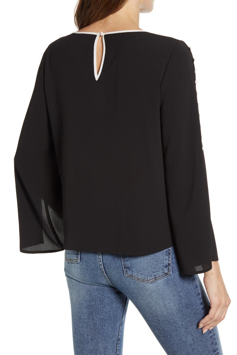 Button Split Sleeve Top, Alternate, color, RICH BLACK