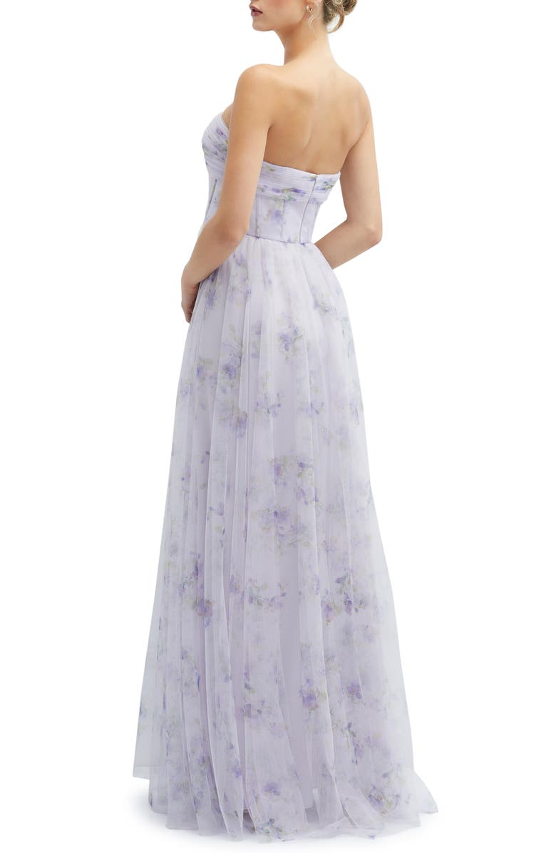 Dessy Collection Floral Print Strapless Tulle, Alternate, color, Lilac Haze Garden