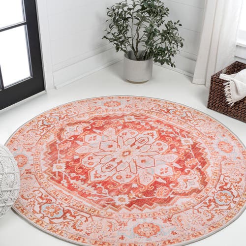 Jonathan Y Asa Ornate Medallion Machine-washable Round Area Rug In Orange/cream-beige