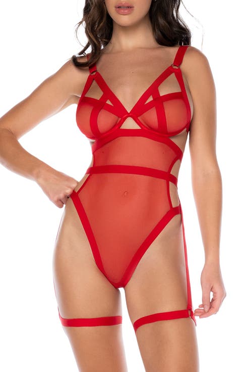 Strappy Mesh Bodysuit with Garter Straps