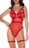 Mapale Strappy Mesh Bodysuit with Garter Straps