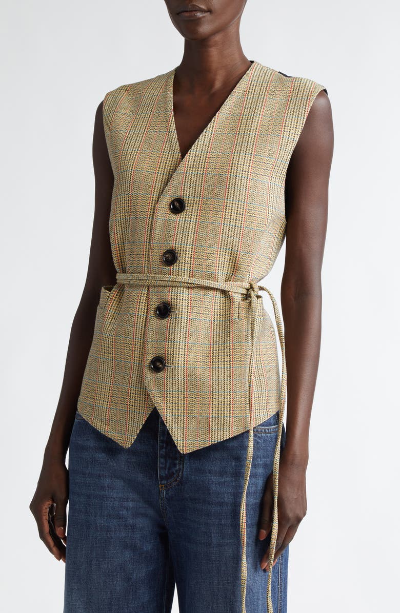 Bottega Veneta Distorted Prince of Wales Belted Vest, Alternate, color, 