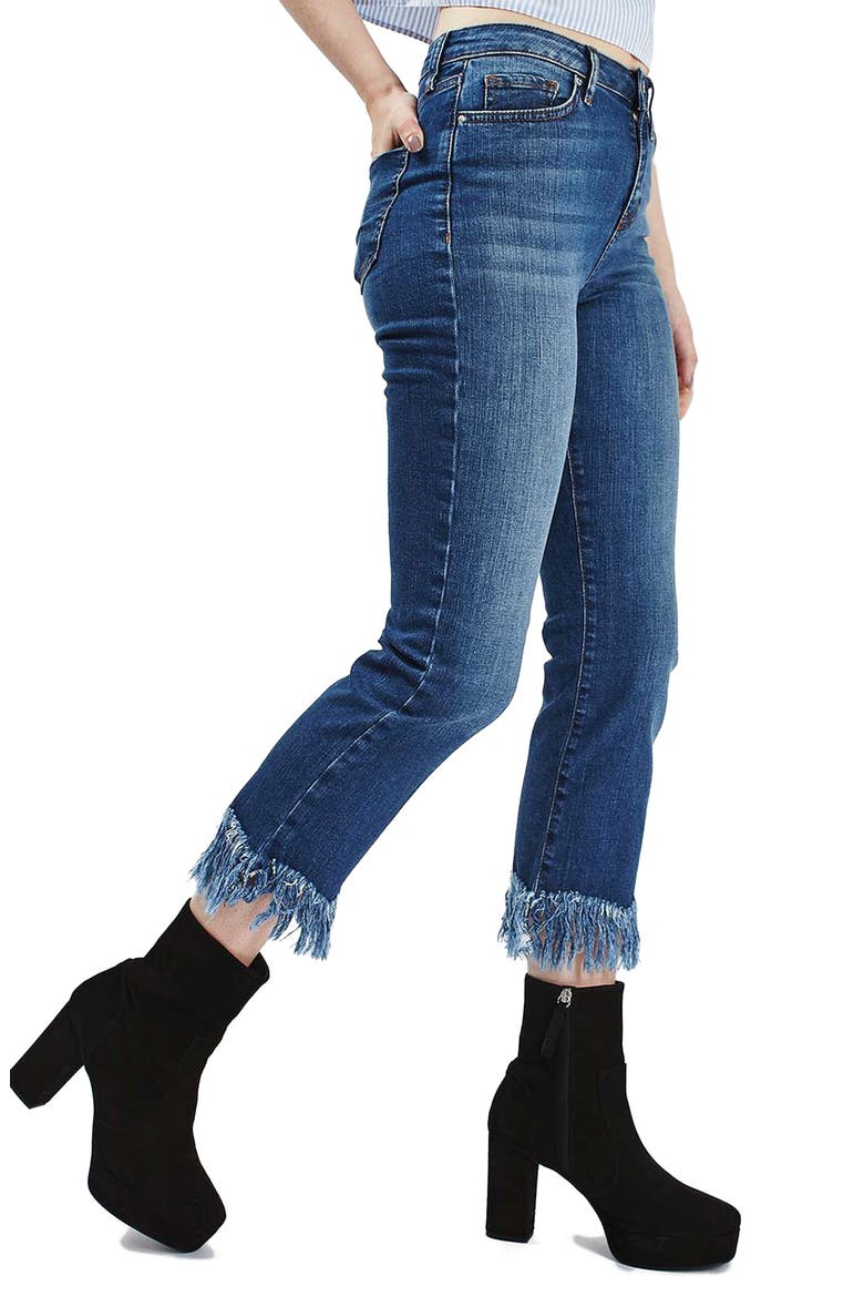 Dree Fringe Crop Jeans, Main, color, INDIGO