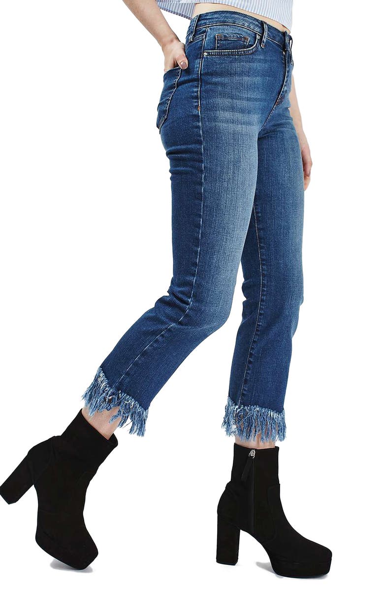 Topshop Dree Fringe Crop Jeans, Main, color, 