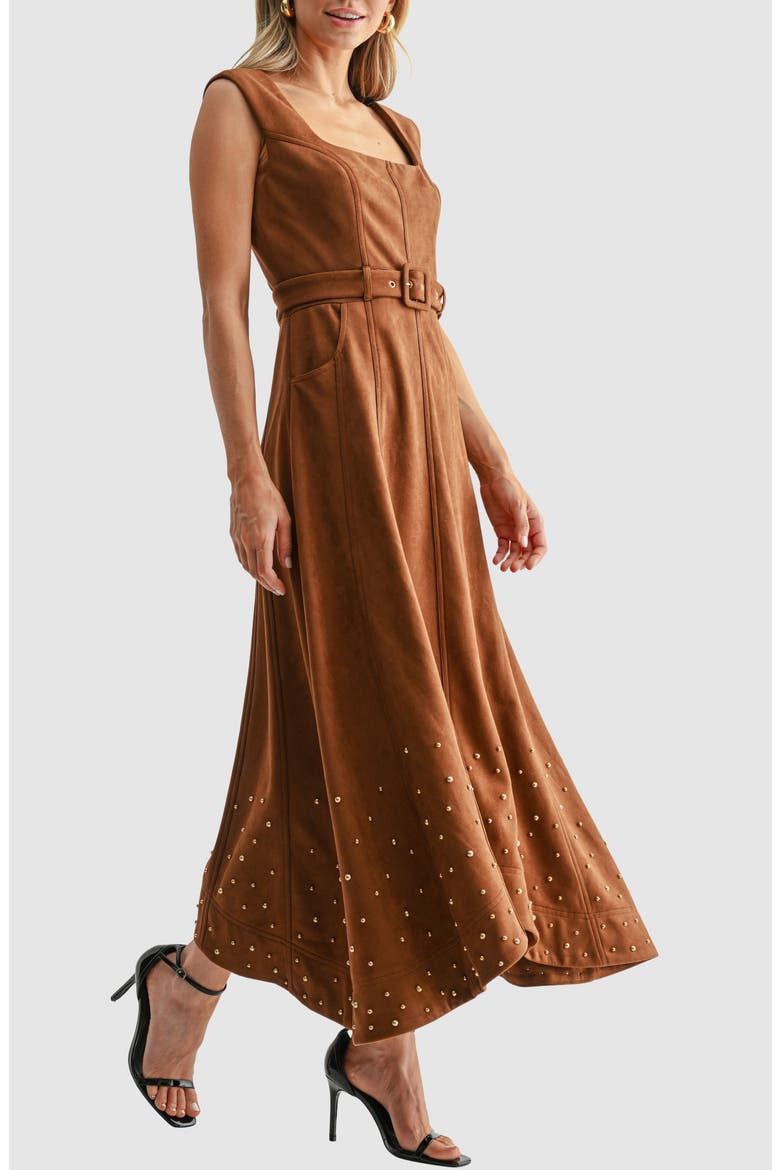 Faux Suede Belted Maxi Dress, Alternate, color, CAMEL