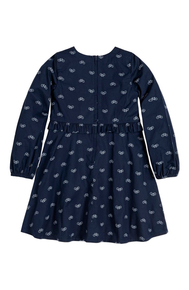 Hope & Henry Girls' Ruffle Waist Dress, Kids, Alternate, color, Navy Bicycle Print