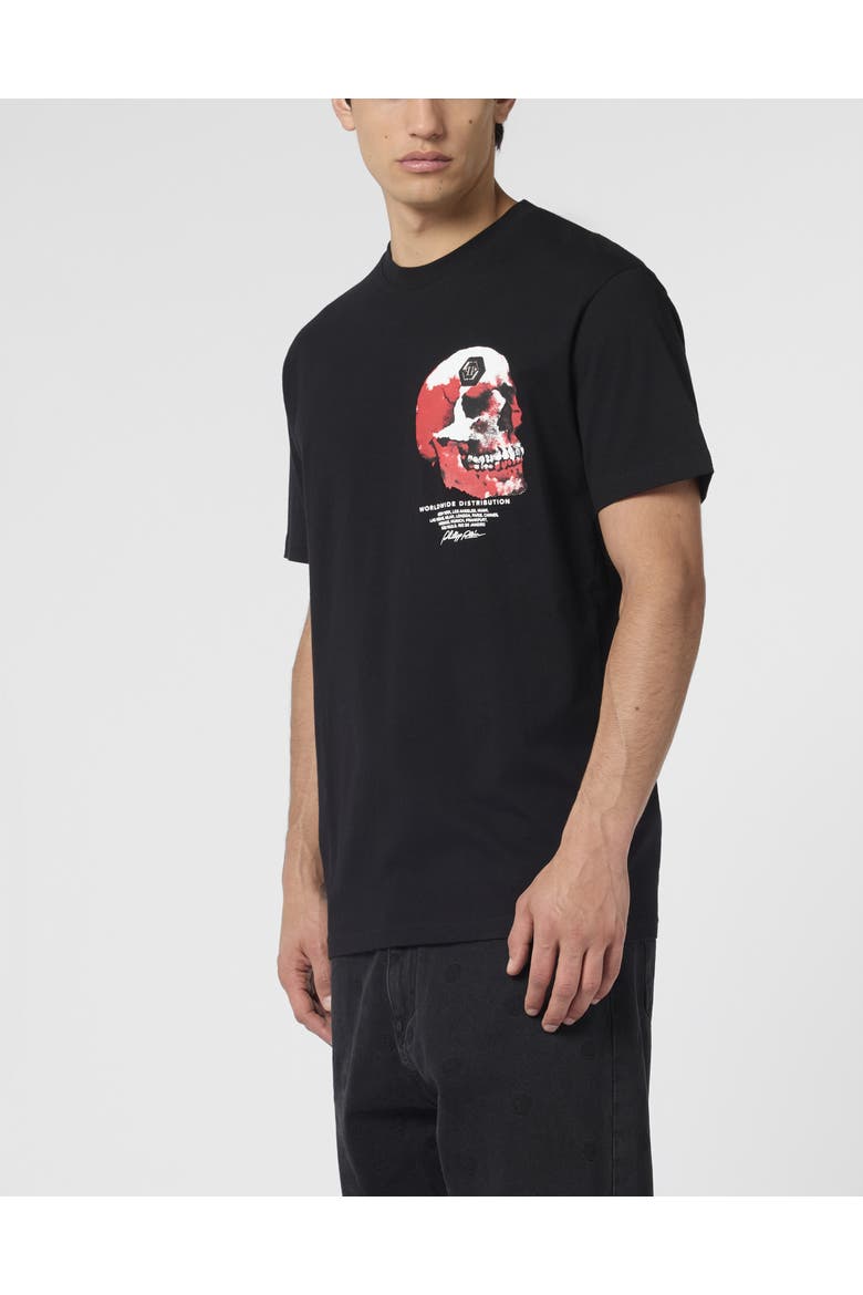 Roundneck T-Shirt Puffy Red Skull Skull Men, Main, color, black