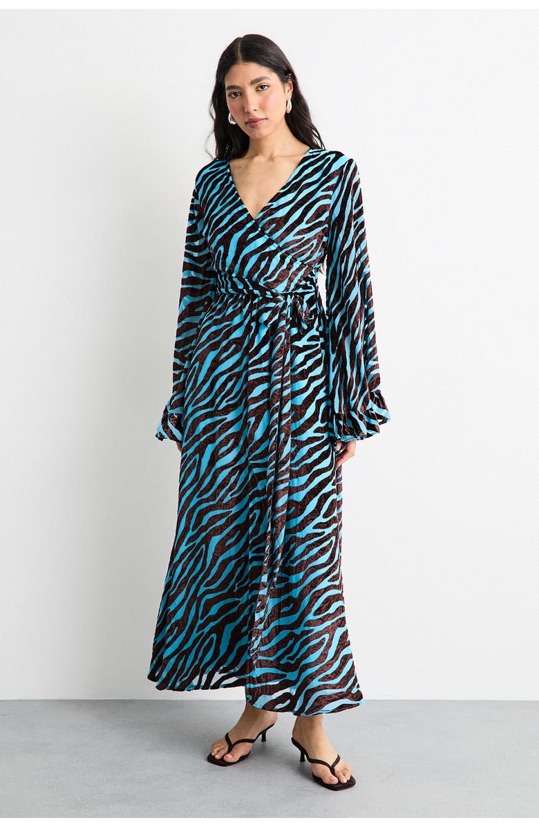 Warehouse Burnout Velvet Plunge Maxi Dress, Alternate, color, Blue