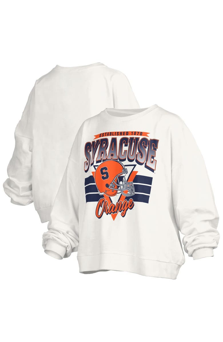 PRESSBOX Women's Pressbox White Syracuse Orange Oversized Janice Retro Waist-Length Pullover Sweatshirt, Alternate, color, White