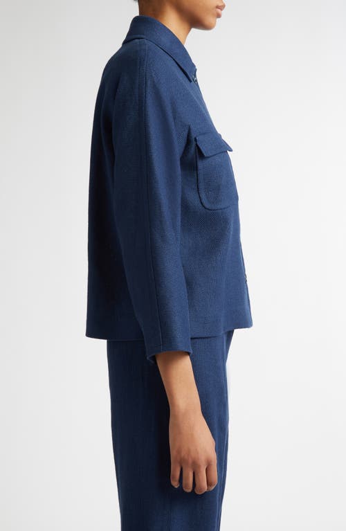 Max Mara Monia Linen Blend Crop Jacket In Navy