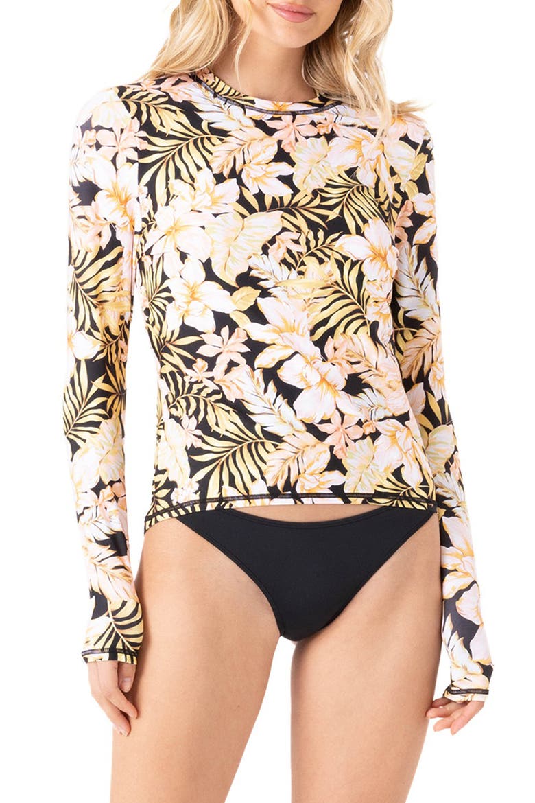 Tropical Sea Skippin Long Sleeve Rashguard, Main, color, BLACK MULTI