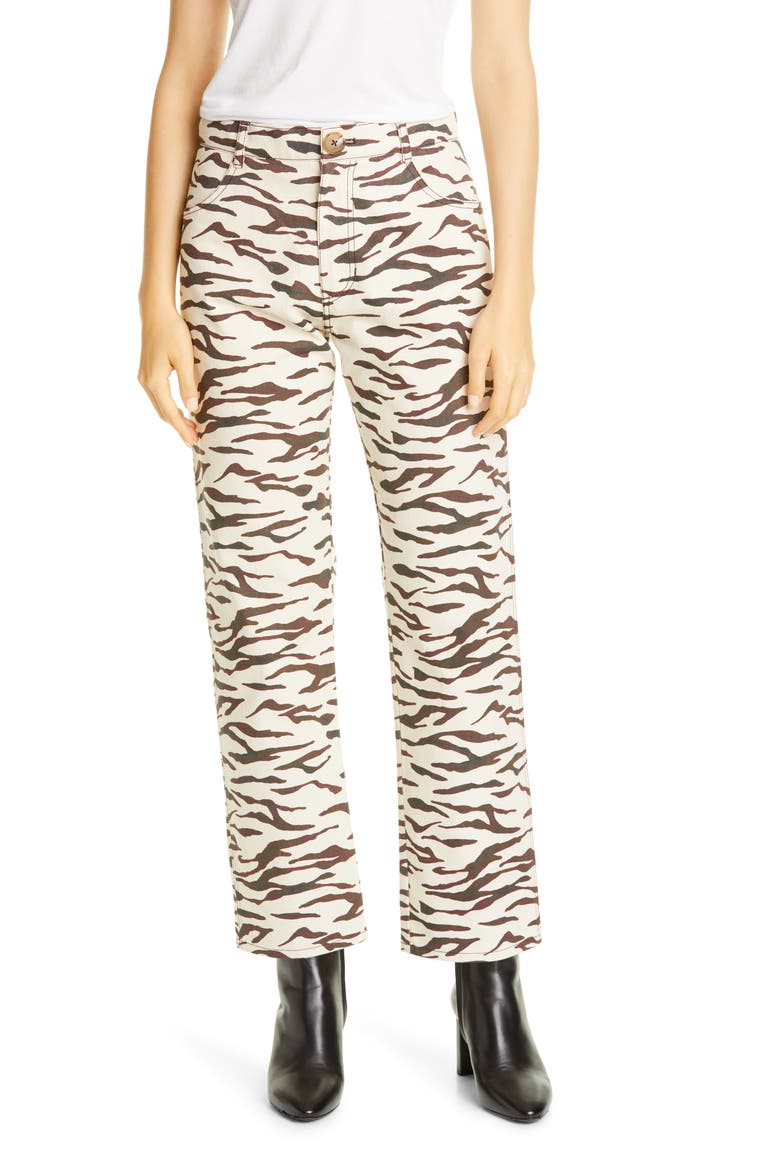 Sofia Tiger Stripe Ankle Straight Leg Jeans, Main, color, TIGER IVORY