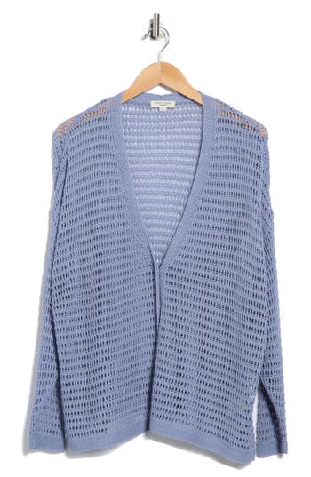 Max Studio Open Stitch Cardigan In Blue