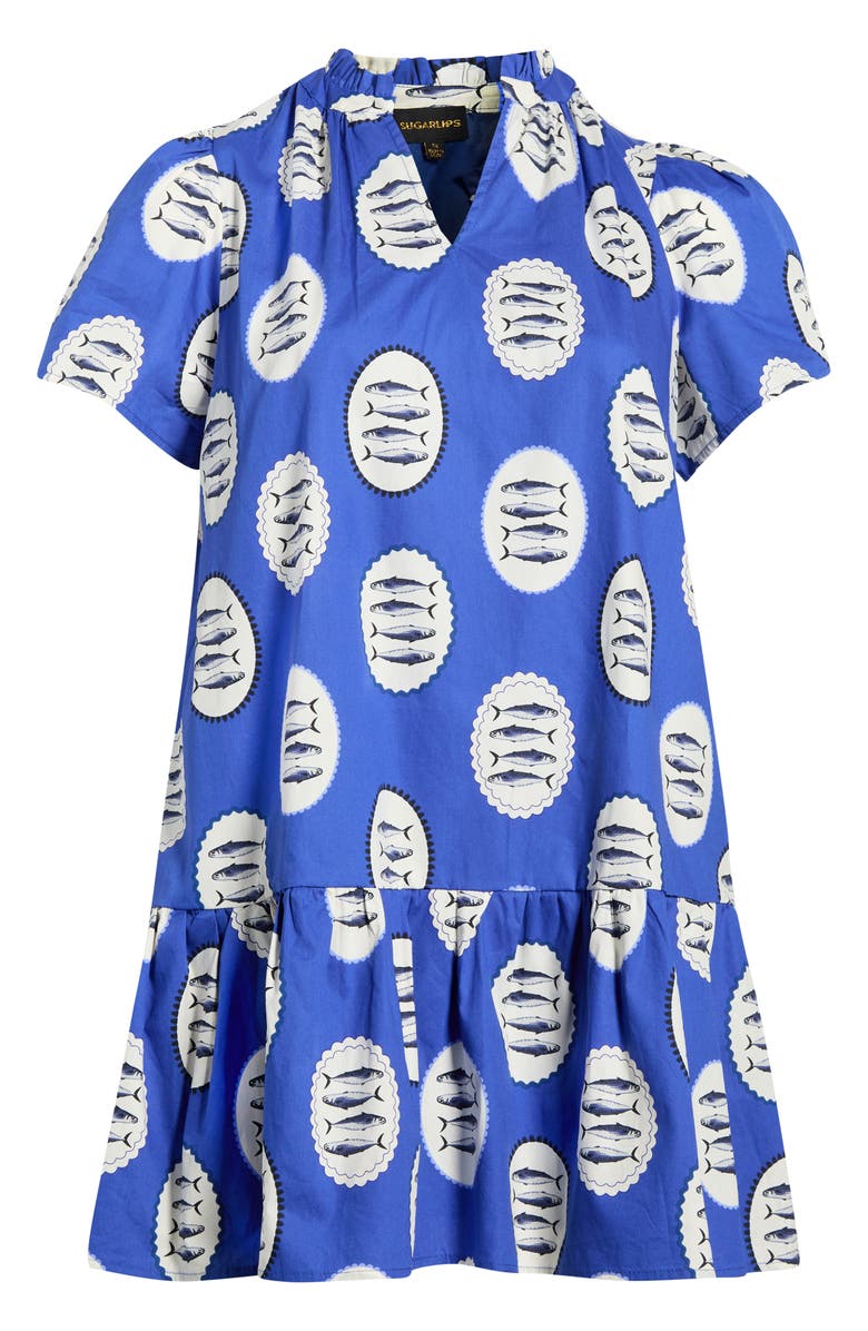 SUGARLIPS Sardine Sea Azari Cotton Shift Minidress, Alternate, color, Navy-Cream-Black