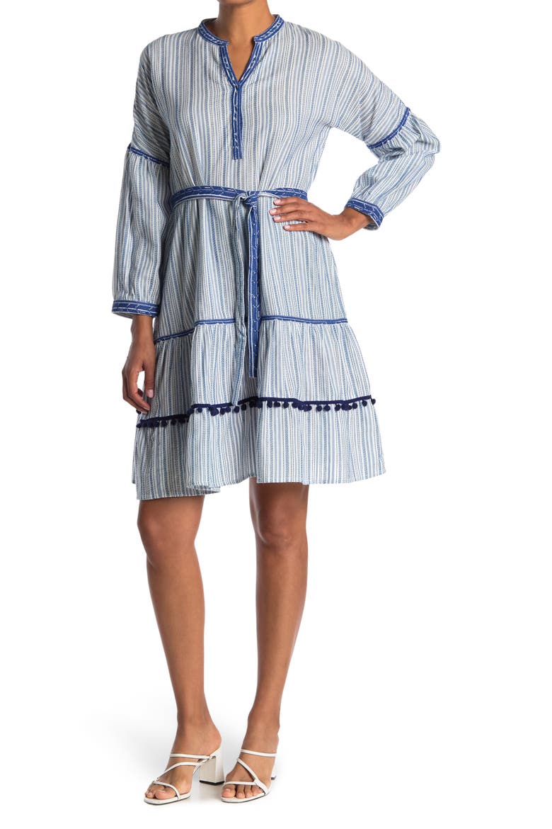 Delphina Belted Dress, Main, color, BLUE/WHITE