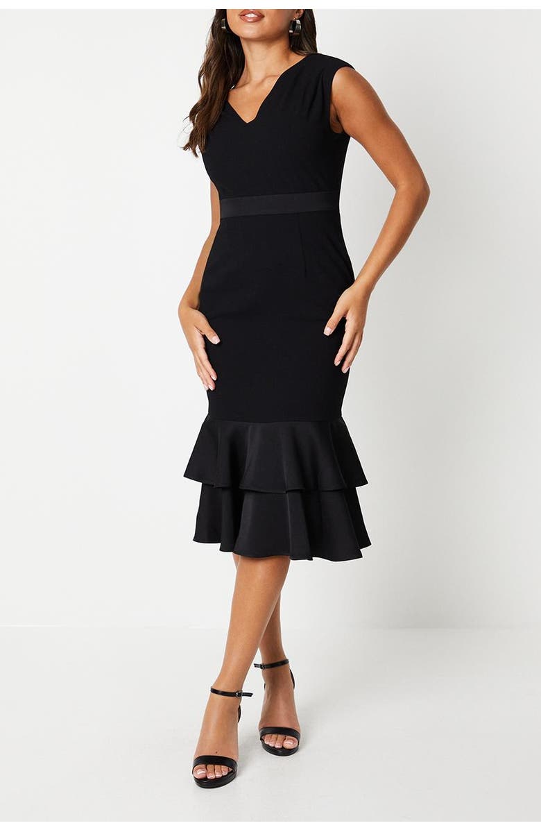 Coast Satin Back Crepe Dress With Peplum, Alternate, color, Black
