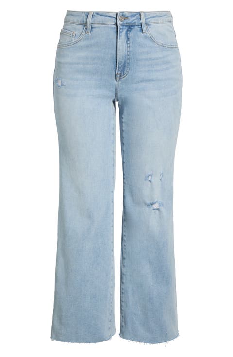 High Waist Raw Hem Wide Leg Jeans (Plus)