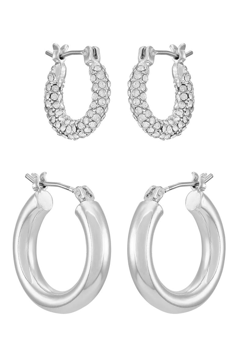 Set of 2 Assorted Hoop Earrings, Main, color, SILVER