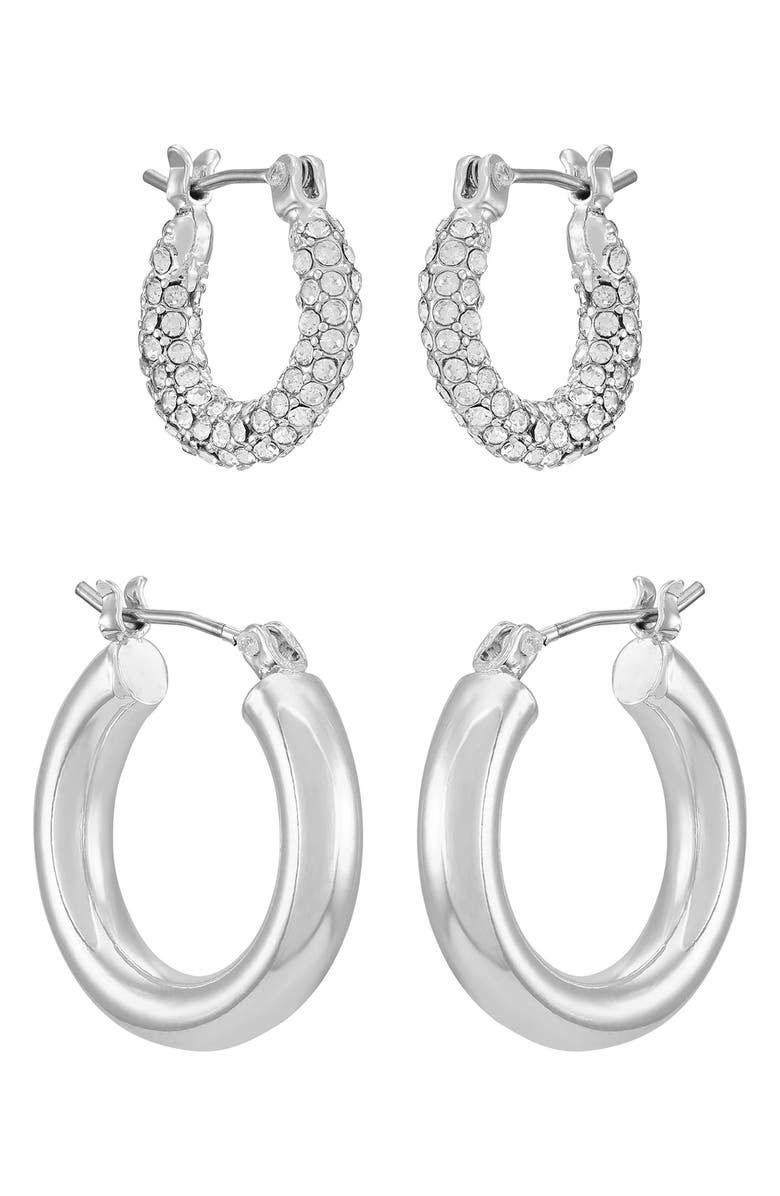Vince Camuto Set of 2 Assorted Hoop Earrings, Main, color, Silver