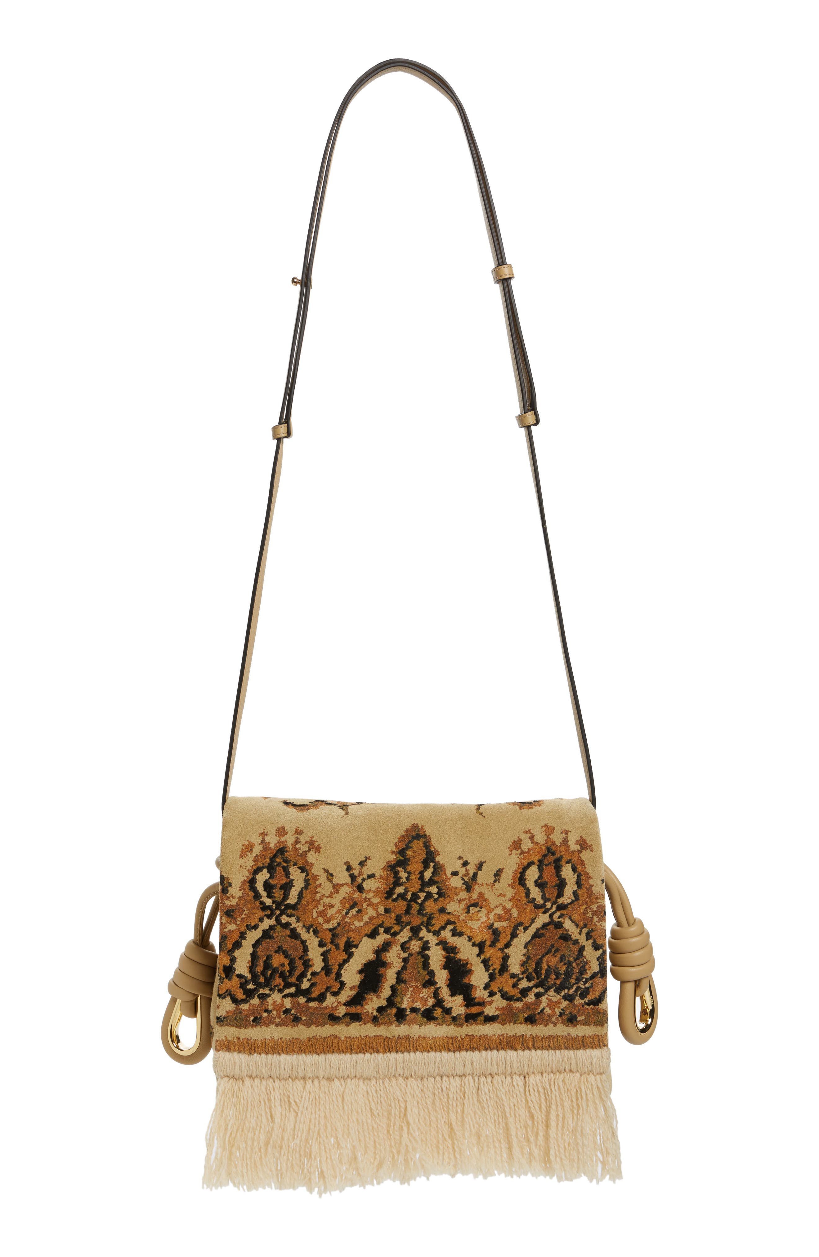 Loewe Flamenco Fringe Tapestry Calfksin Leather Bag, Main, color, 