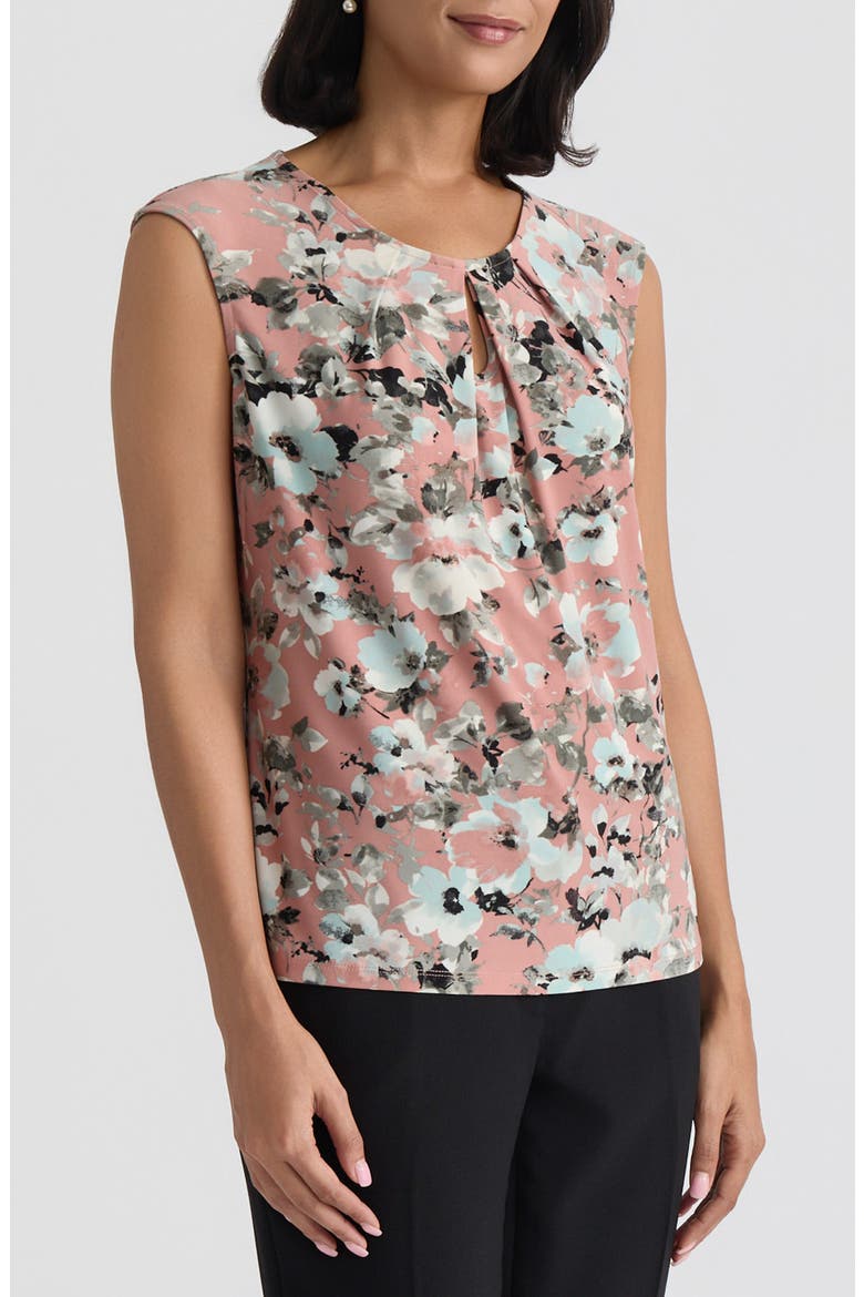Floral Print Keyhole Sleeveless Top, Alternate, color, TEAROSE MULTI