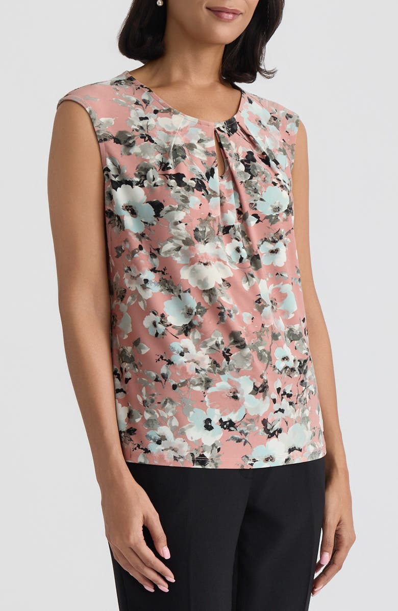 KASPER Floral Print Keyhole Sleeveless Top, Alternate, color, Tearose Multi