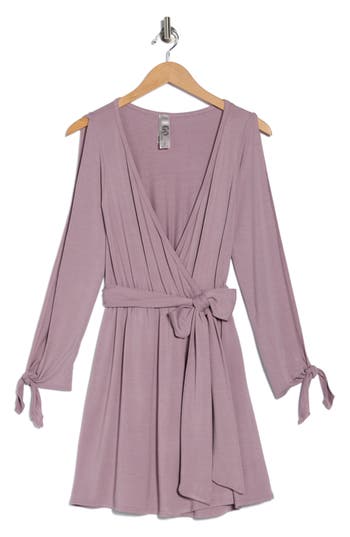 Go Couture Long Sleeve Wrap Dress In Purple