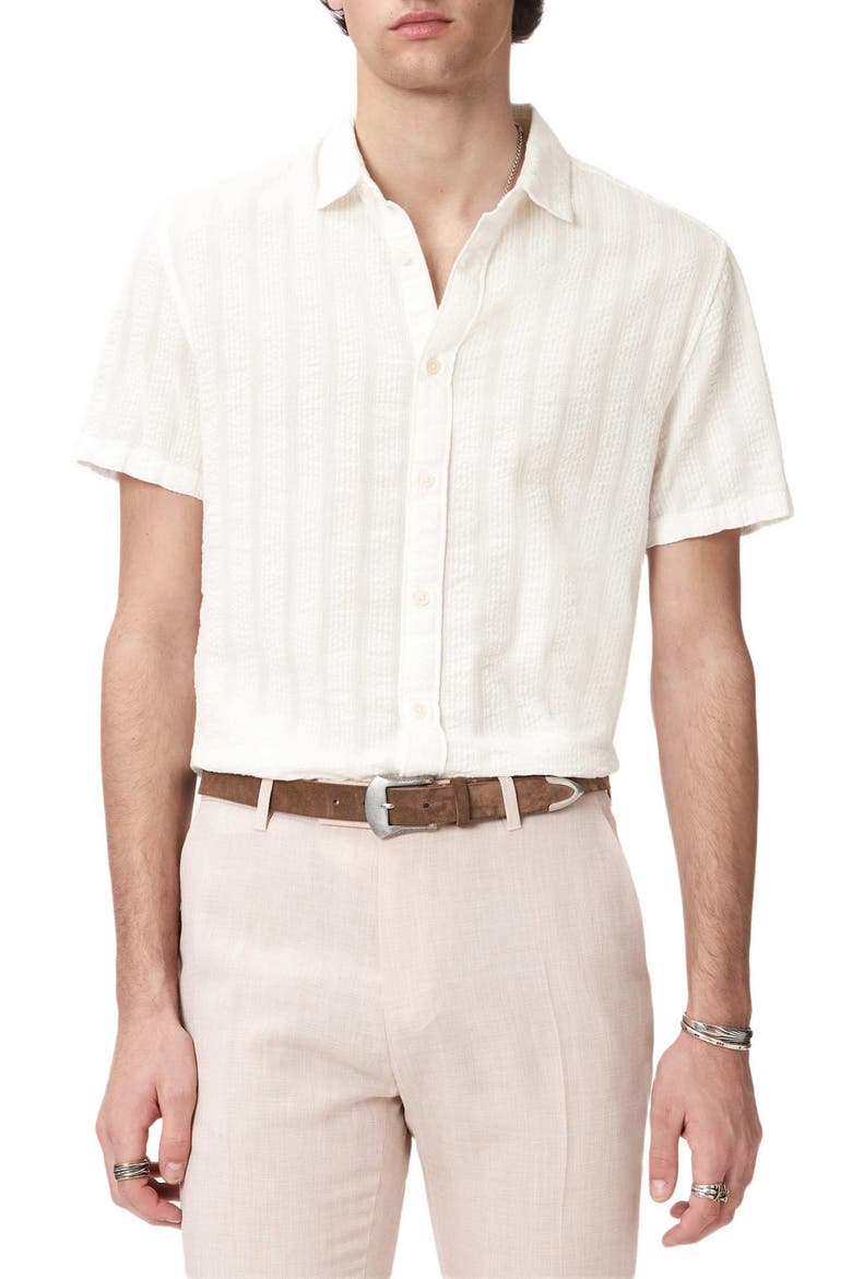 Carson Textured Short Sleeve Cotton Button-Up Shirt, Main, color, WHITE