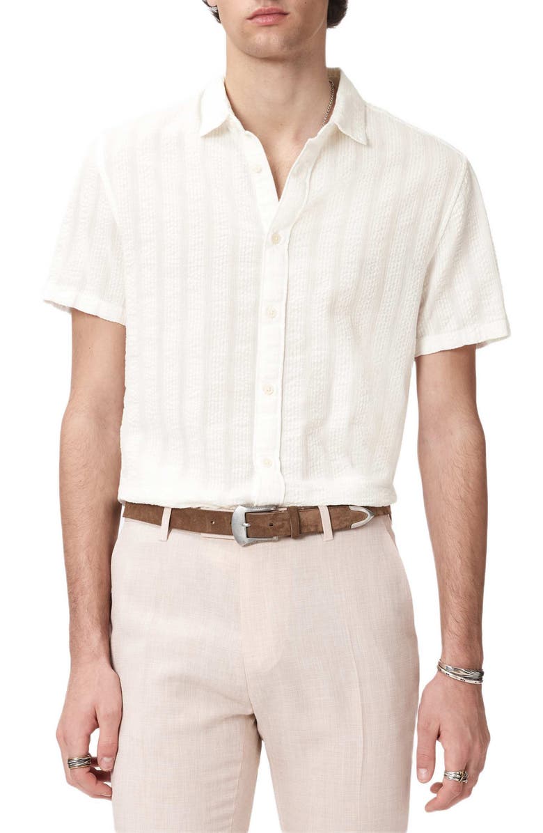 John Varvatos Carson Textured Short Sleeve Cotton Button-Up Shirt, Main, color, 