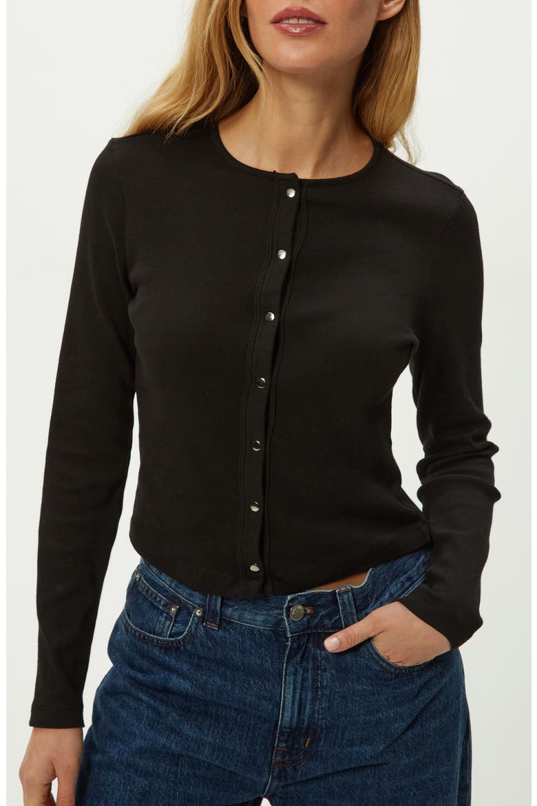 Trixie Cotton Snap-Up Cardigan, Alternate, color, BLACK