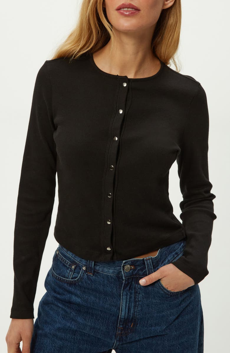 Michael Stars Trixie Cotton Snap-Up Cardigan, Alternate, color, Black