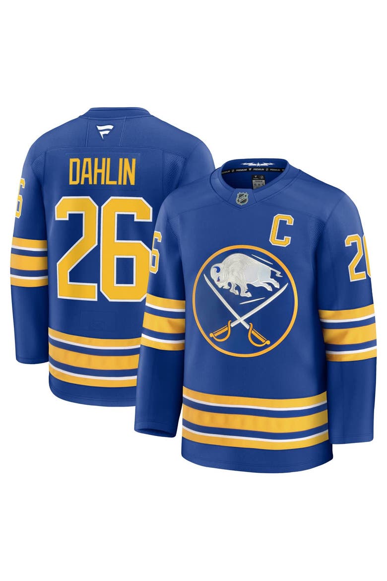 Men's Fanatics Rasmus Dahlin Royal Buffalo Sabres Premium Jersey with Captain's Patch, Main, color, Royal
