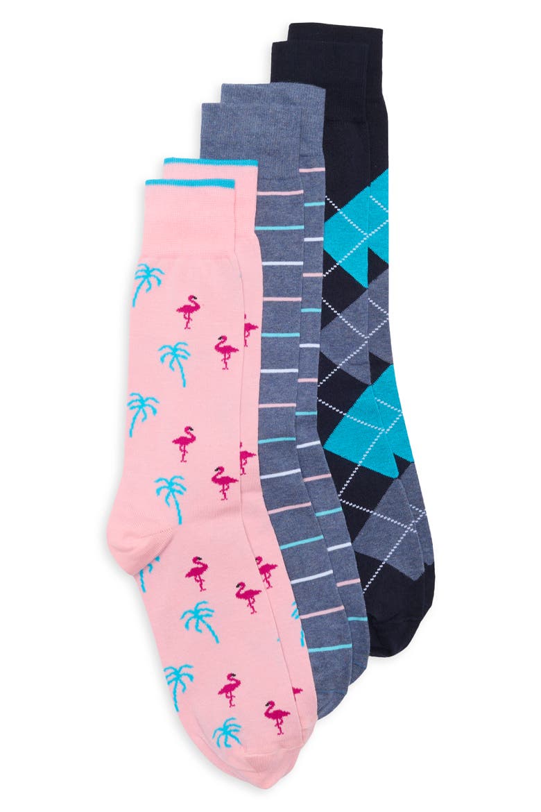 Assorted 3-Pack Dress Socks, Main, color, NAVY
