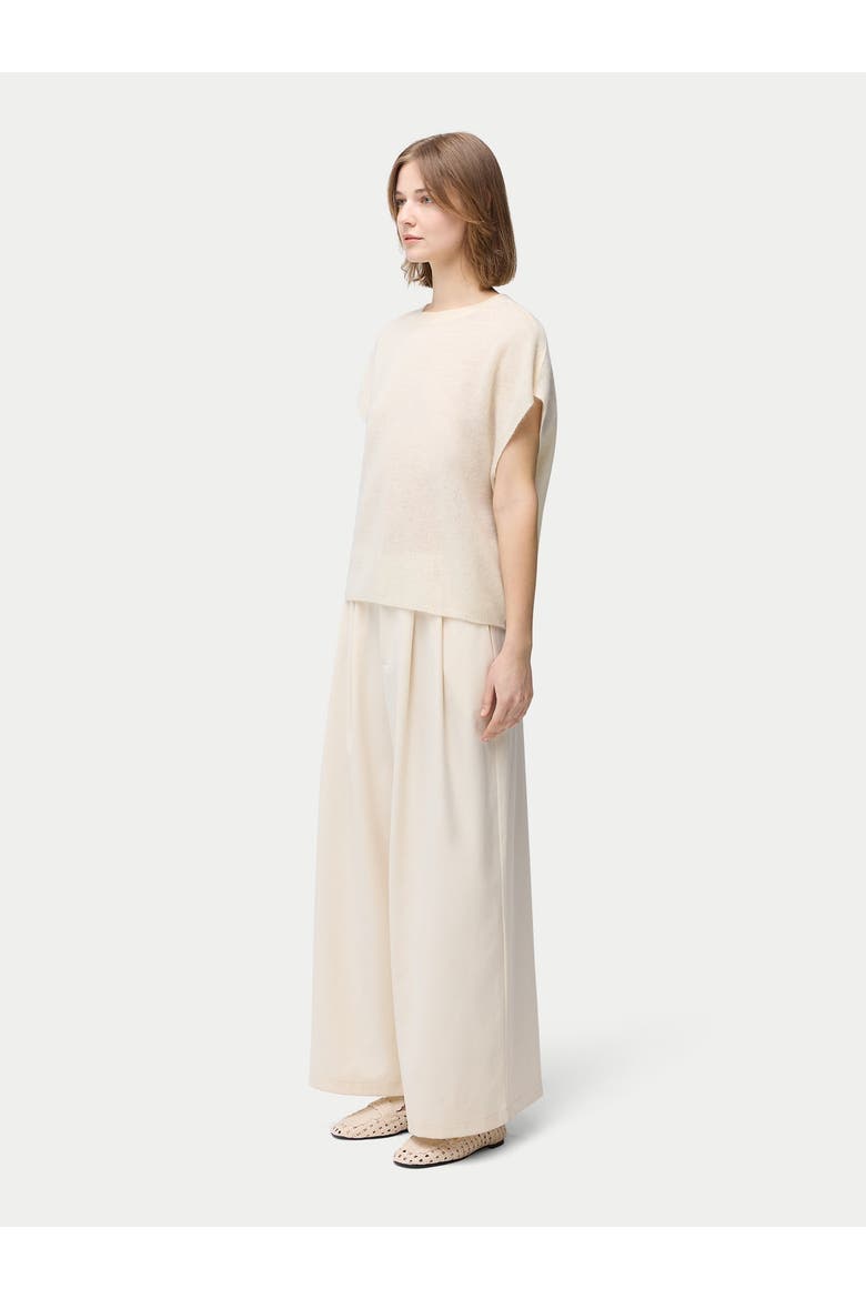 Batwing Short-Sleeved Cashmere Top, Alternate, color, off white