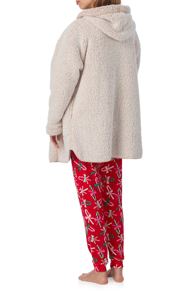 Room Service Pjs Hooded Fleece Lounge Jacket, Alternate, color, Tan Print