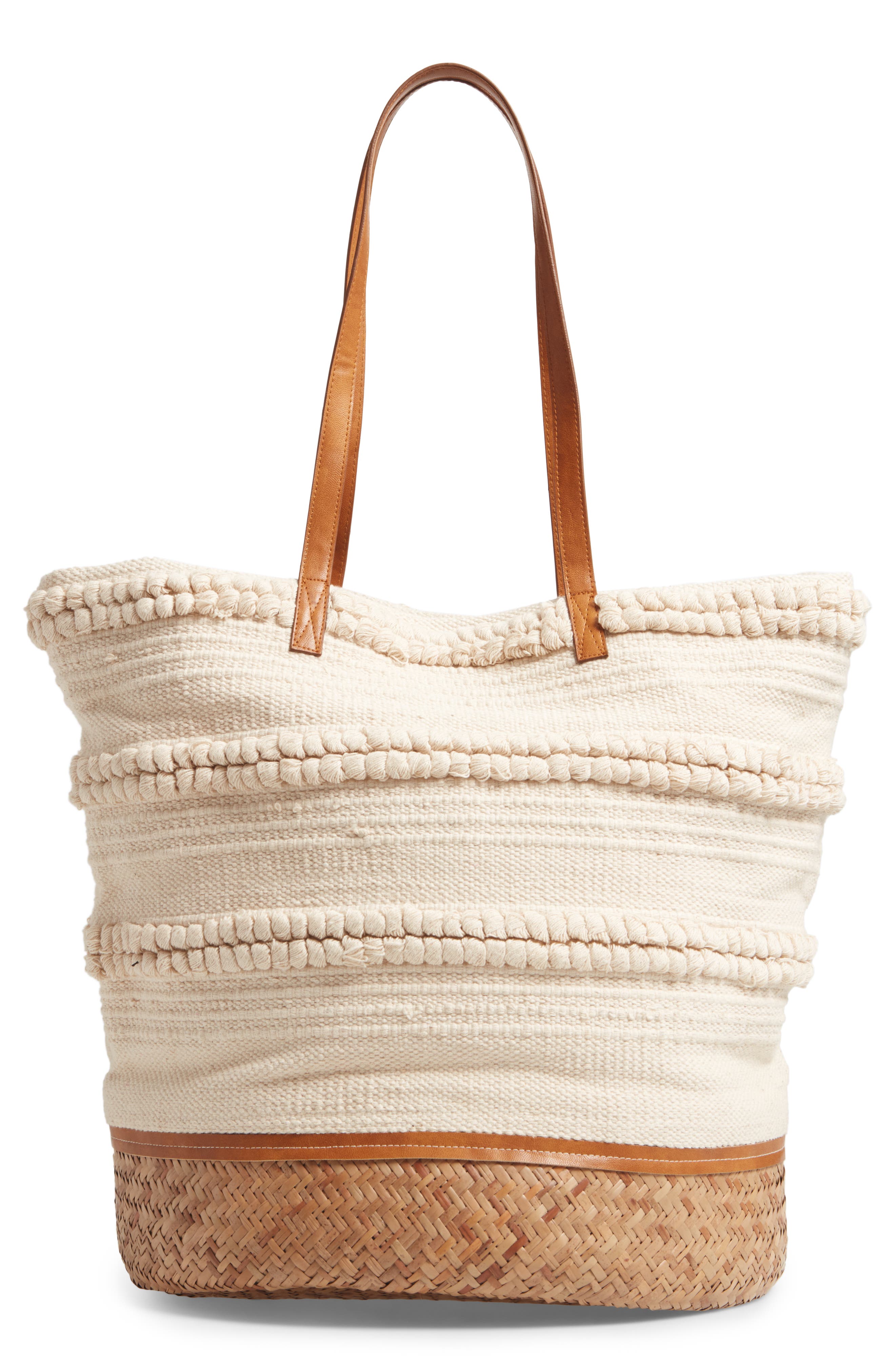 Woven Bottom Tote, Alternate, color, CREAM