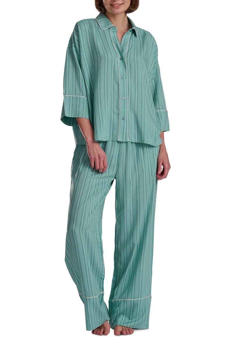 Button-Up Shirt & Pants Pajamas, Main, color, AQUA TWILL