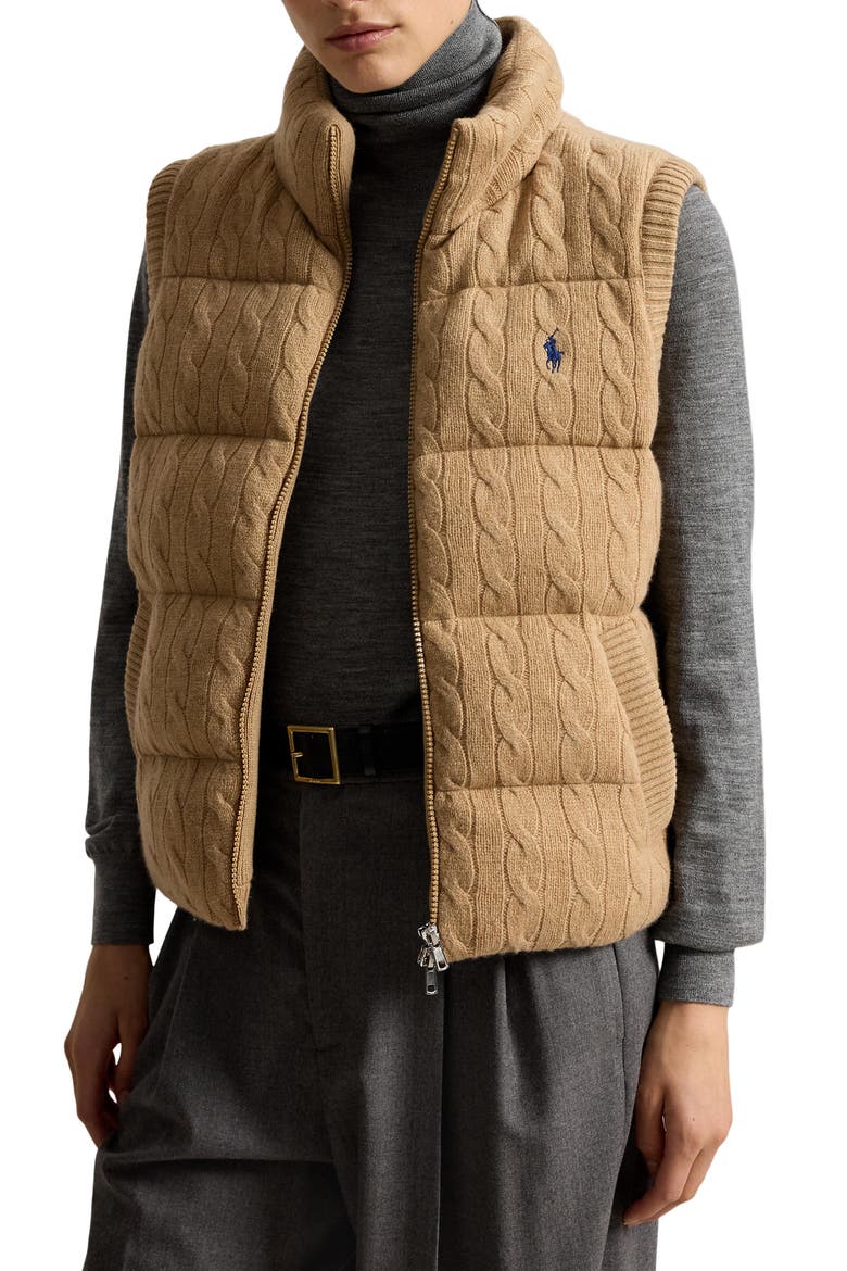 Wool & Cashmere Puffer Vest, Main, color, COLLECTION CAMEL MELANGE