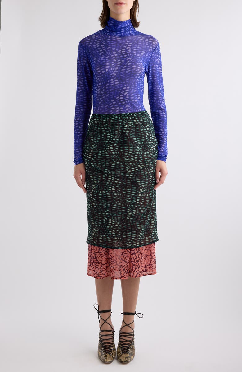 Dries Van Noten Hoyser Print Mesh Turtleneck Top, Alternate, color, 