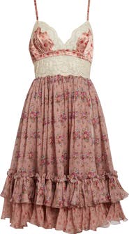 Dolce&Gabbana Floral Bouquet Print Satin, Chiffon & Lace Dress