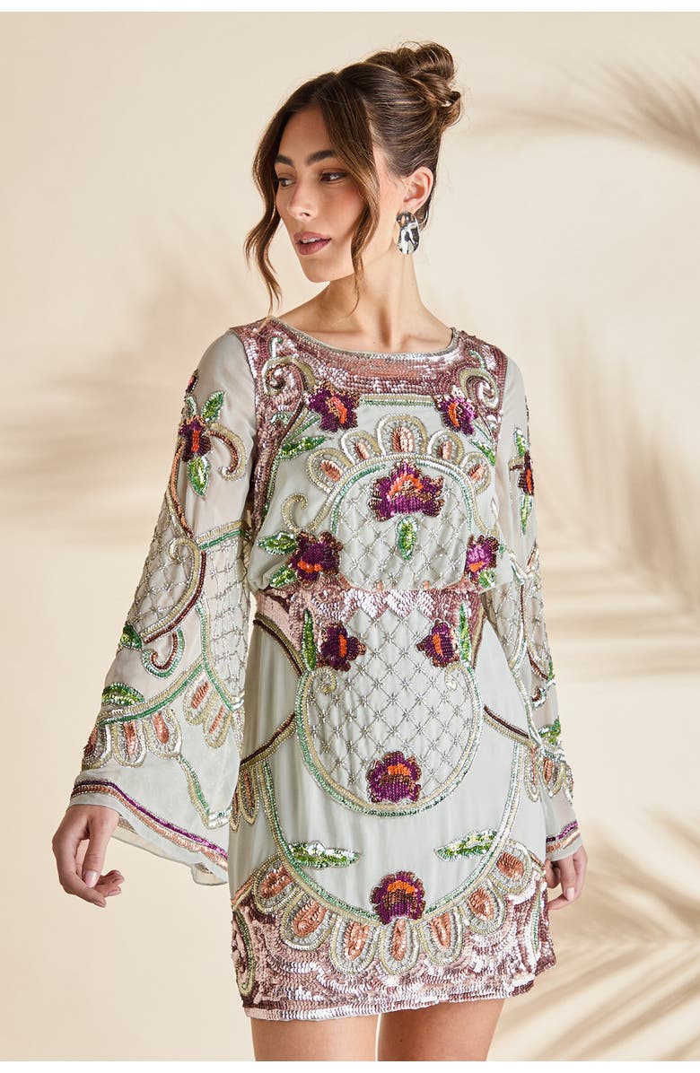 Coast Heavily Embellished Sequin Mini Dress, Alternate, color, Aqua