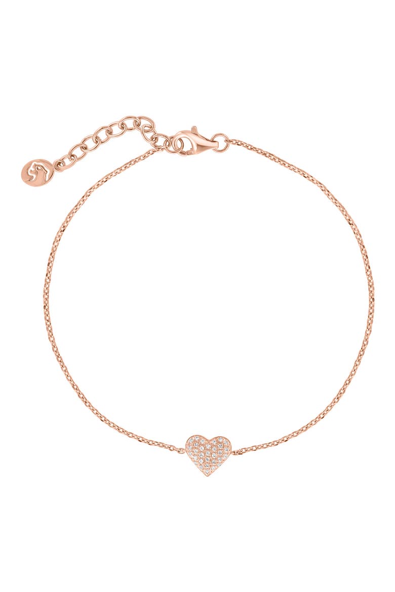 14K Gold Plated Sterling Silver Pavé Diamond Heart Bracelet, Main, color, GOLD PLATED