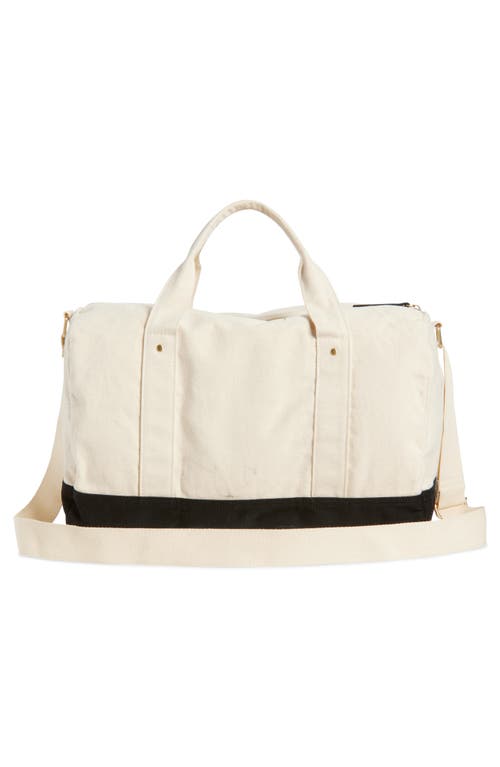 Favorite Daughter Logo Embroidered Canvas Duffle Bag In Natural Black