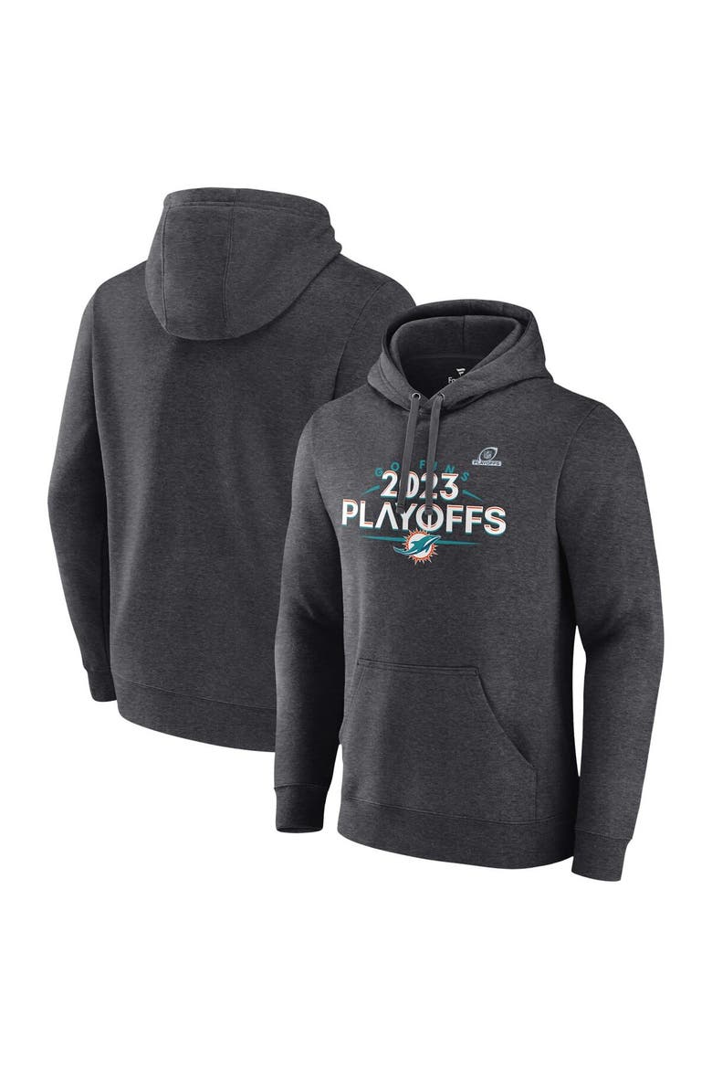 Men's Fanatics Branded Heather Charcoal Miami Dolphins 2023 NFL Playoffs Fleece Pullover Hoodie, Alternate, color, Heather Charcoal