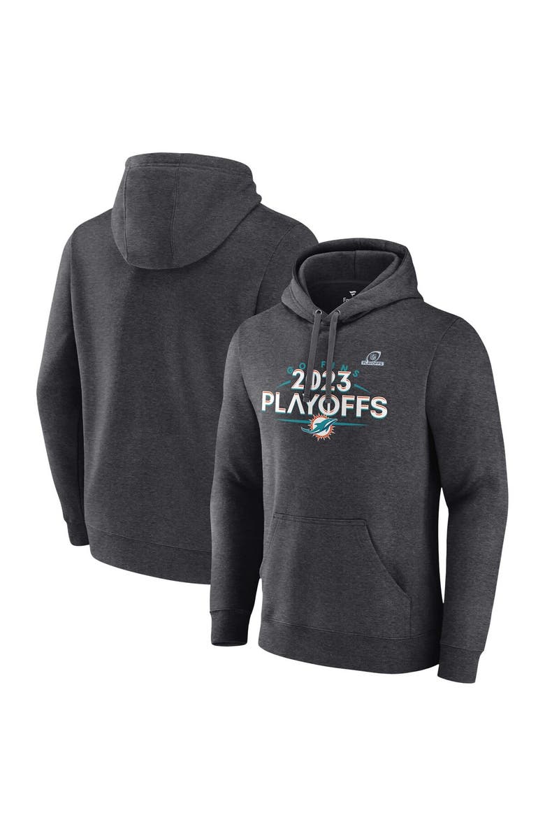 FANATICS Men's Fanatics Branded Heather Charcoal Miami Dolphins 2023 NFL Playoffs Fleece Pullover Hoodie, Alternate, color,